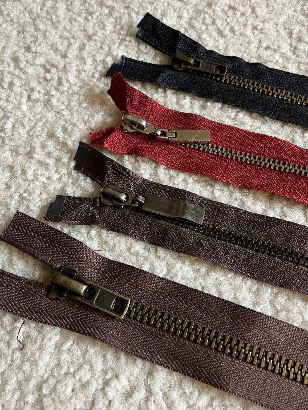 Lot of 4 vintage upcycled separating jacket zippers